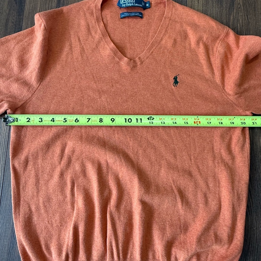 Polo Ralph Lauren Men's V Neck Sweater 100% Pima Cotton Orange W/ Green Pony M - Picture 5 of 6